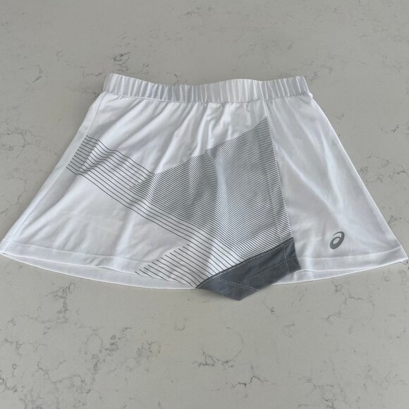 Asics Club GPX Skort/Skirt Poly Front Graphics Back Box Pleat Wht Gray Sz M NWOT - Picture 13 of 13